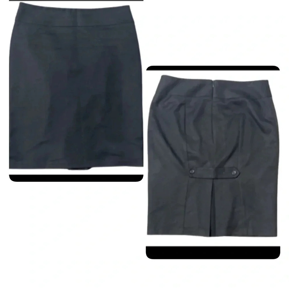 Cue Black Pencil Skirt Pleated Button Back feature lined